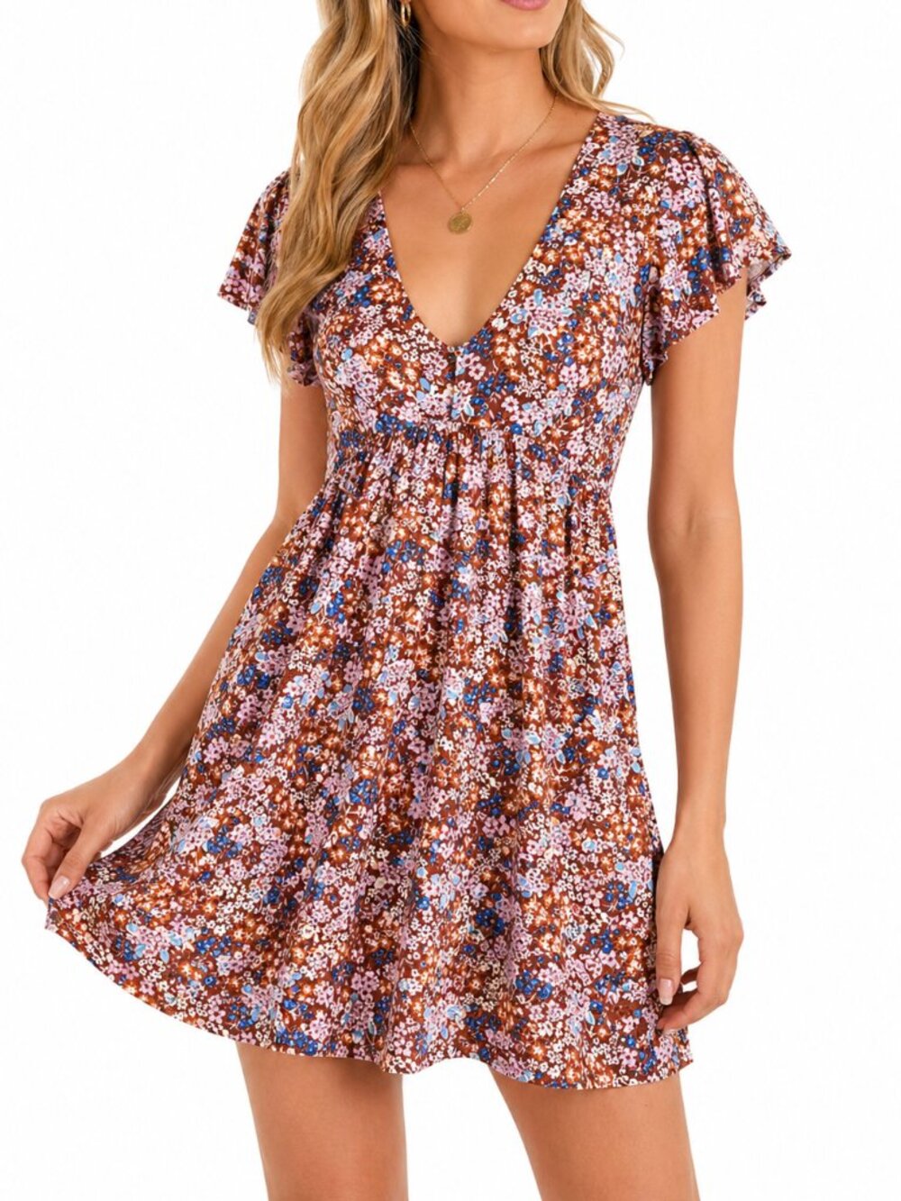 Steve Madden Pink Blue Floral Babydoll Stretch Mini Dress Size Small
